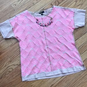J.Crew beige t-shirt top with neon pink pattern